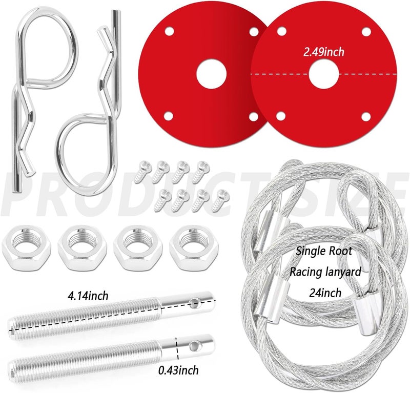Stacool Stainless Steel Hood Pins Kit - Quick Latch for Reducing Shaking - Universal Automotive Exterior Accessories for Cars, SUVs, Trucks (Red) - Image 2
